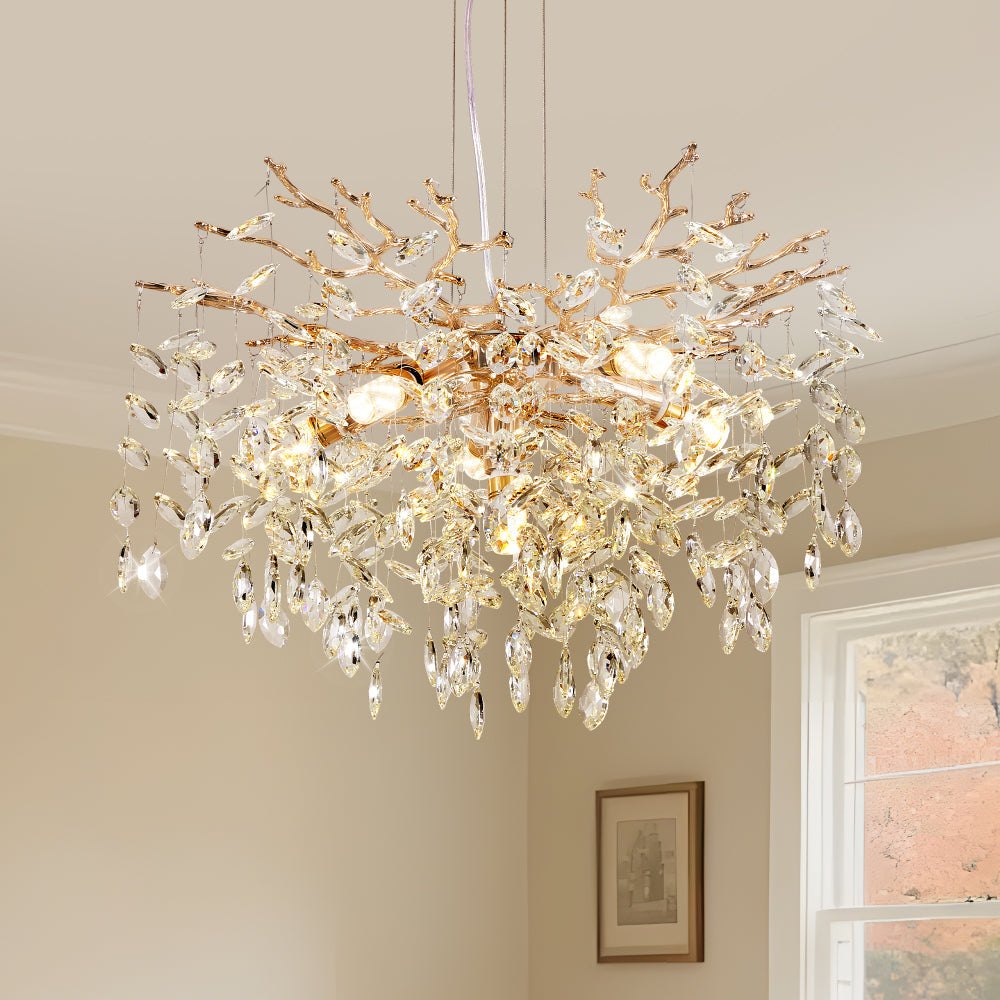 Gold Tree Branch Crystal Chandelier | Modern Luxury Pendant Light for Dining Room, Living Room & Bedroom