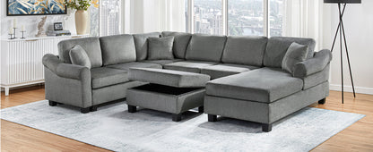 Sectional Sofa 111.8" U-Shaped Chenille Upholstered Couch