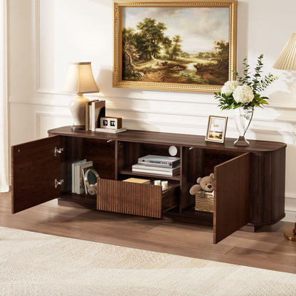 70" TV Stand With Ample Storage, Curved Corners - Dark Brown