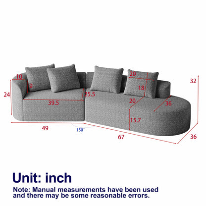 Upholstered Oversized Sectional Sofa, 4 Seater Extra Deep & Wide Curved Cloud Couch With 4 Throw Pillows For Living Room - Black