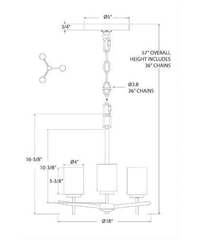 18"W 3-Light LED Chandelier Light Fixture Brushed Nickel Finish with Frosted Opal Glass Shades