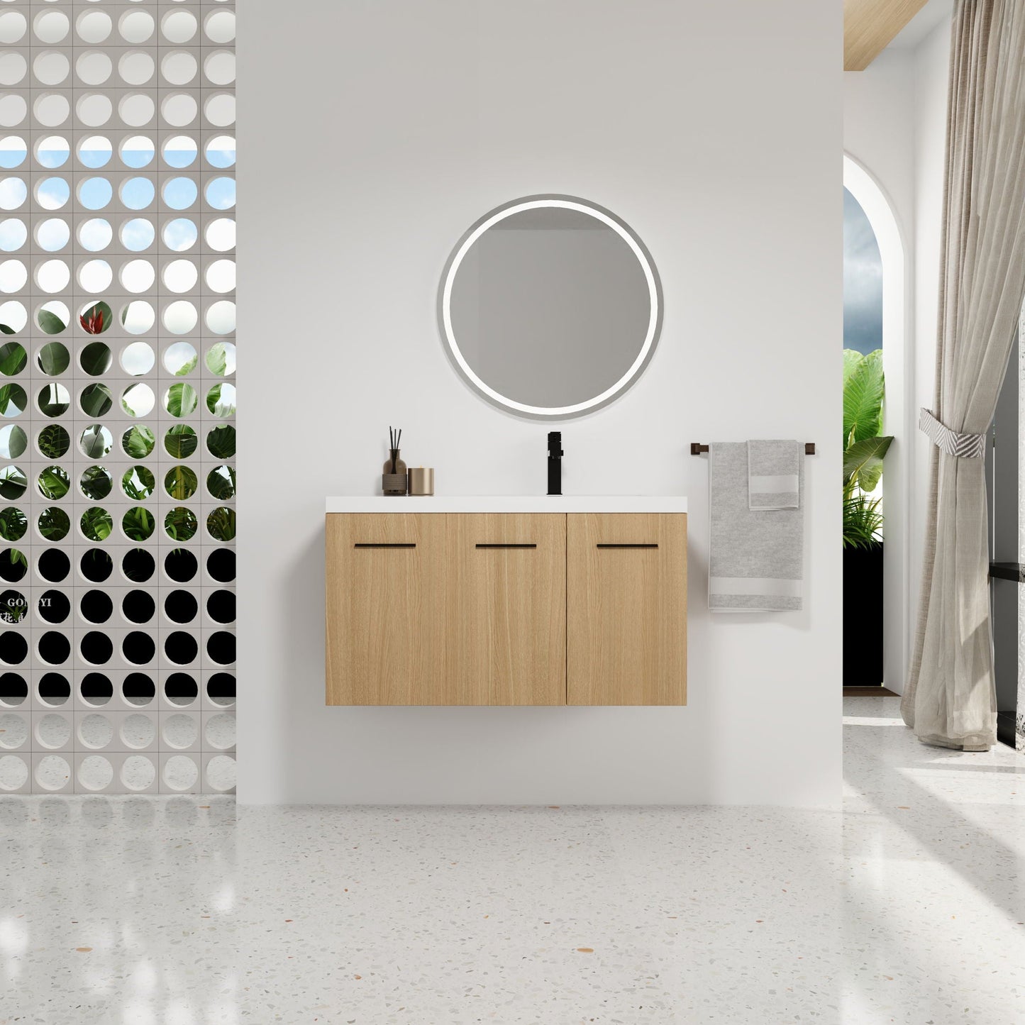 Wall Mounted Floating Bathroom Vanity With Sink, 3 Door Modular Cabinet