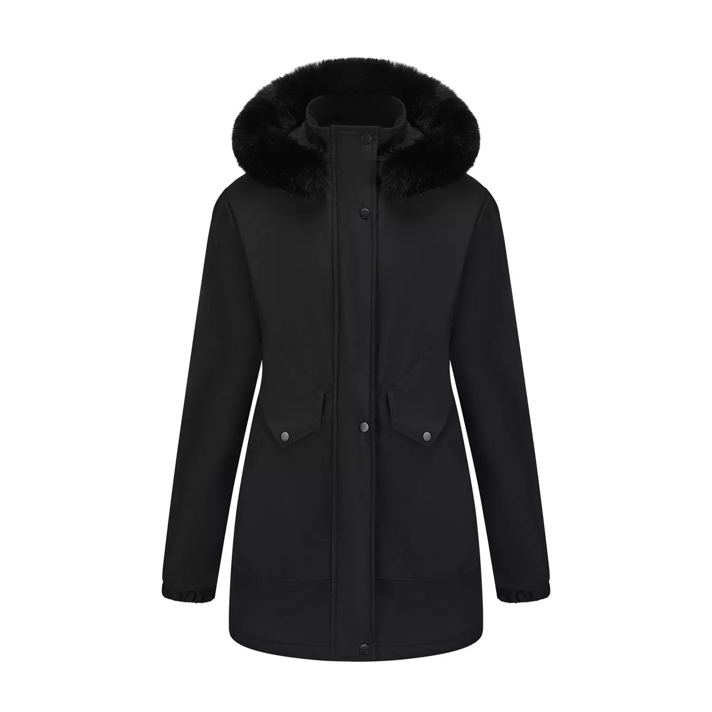 Full Size Fur Hooded Warm Winter Parka Outerwear Plus Size