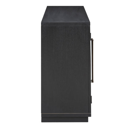 4-Door Large Storage Sideboard Buffet Cabinet with Glass Doors Arched Cabinet (Black)