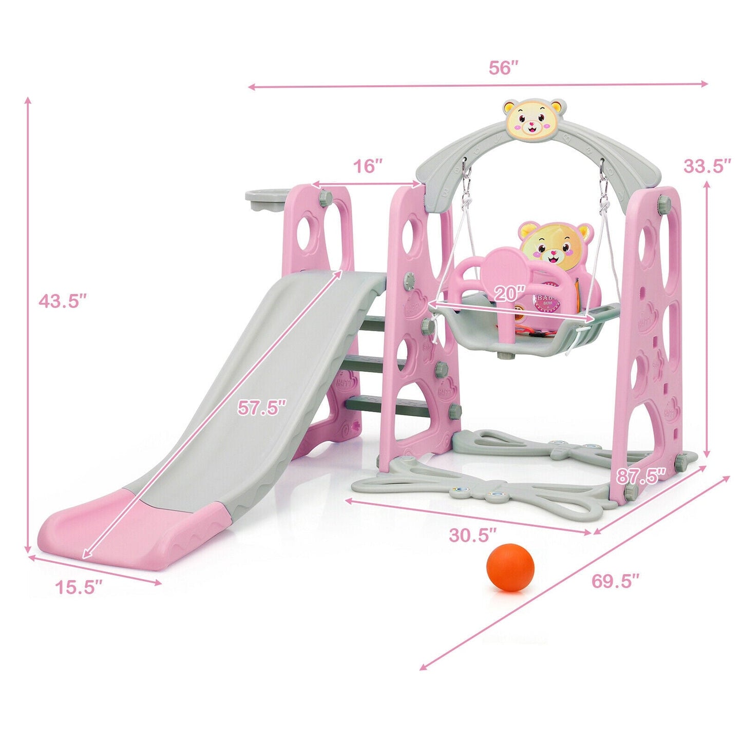 3 in 1 Toddler Climber and Swing Set Slide Playset