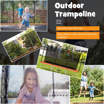 8 x 14 Feet Rectangular Recreational Trampoline with Safety Enclosure Net and Ladder