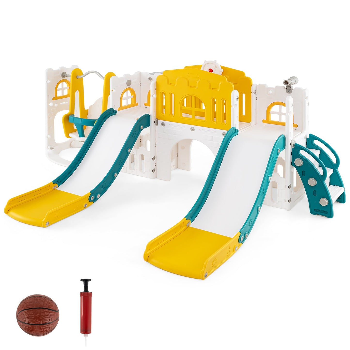 10-in-1 Toddler Slide and Swing Set with Double Slides and Tunnel