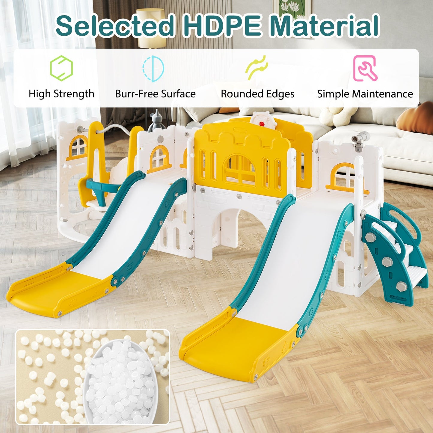 10-in-1 Toddler Slide and Swing Set with Double Slides and Tunnel