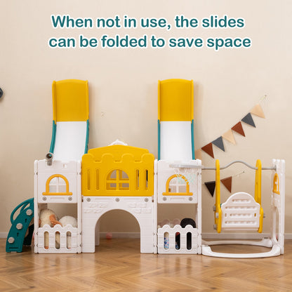 10-in-1 Toddler Slide and Swing Set with Double Slides and Tunnel