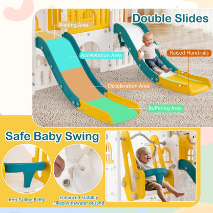 10-in-1 Toddler Slide and Swing Set with Double Slides and Tunnel