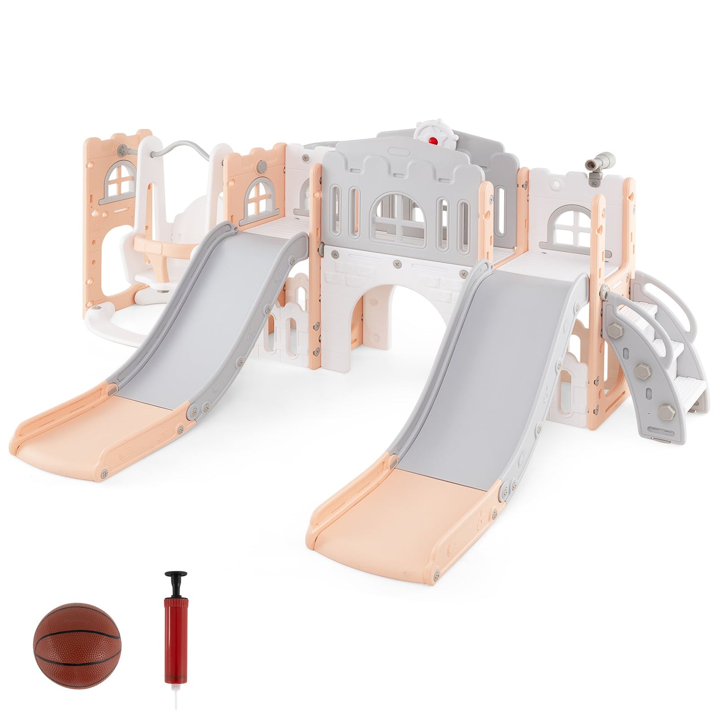 10-in-1 Toddler Slide and Swing Set with Double Slides and Tunnel