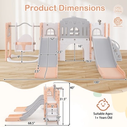 10-in-1 Toddler Slide and Swing Set with Double Slides and Tunnel