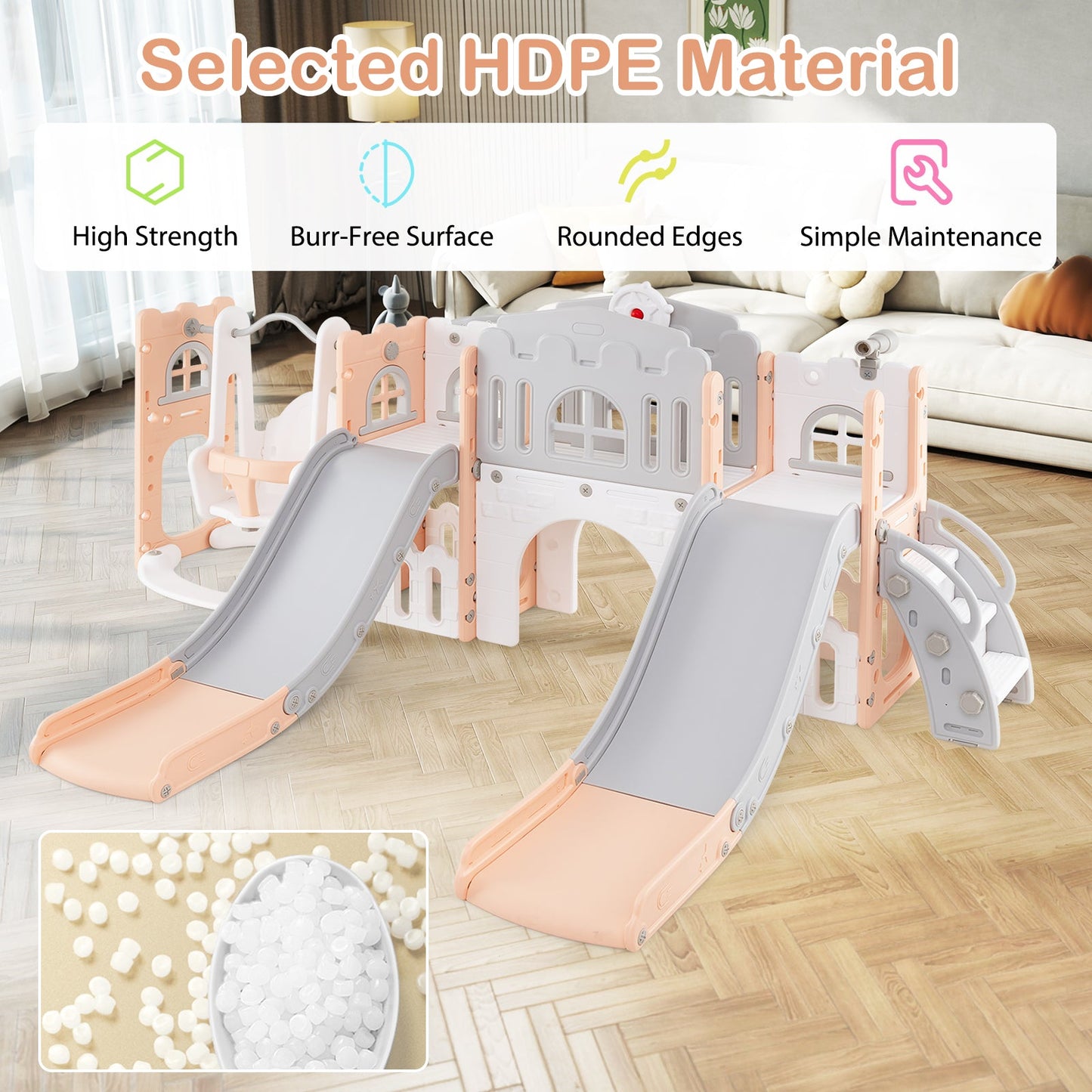 10-in-1 Toddler Slide and Swing Set with Double Slides and Tunnel