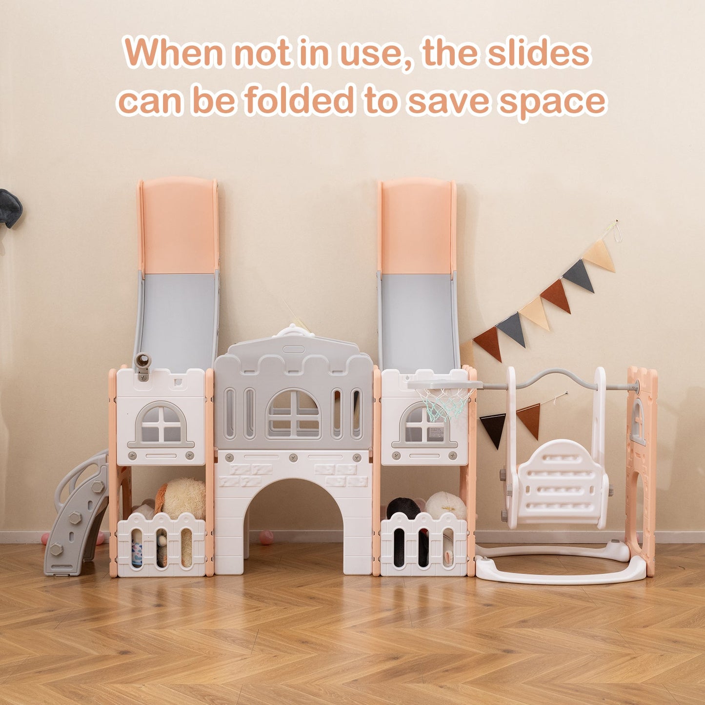 10-in-1 Toddler Slide and Swing Set with Double Slides and Tunnel