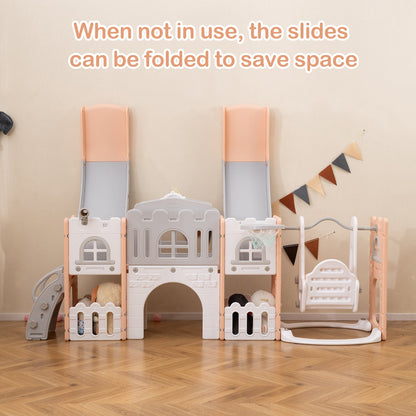 10-in-1 Toddler Slide and Swing Set with Double Slides and Tunnel