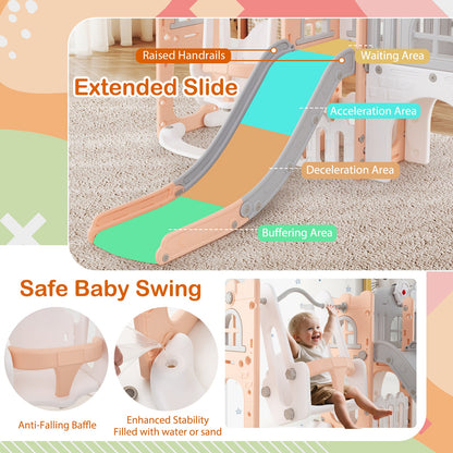 10-in-1 Toddler Swing and Slide Set Climber Playset with Basketball Hoop