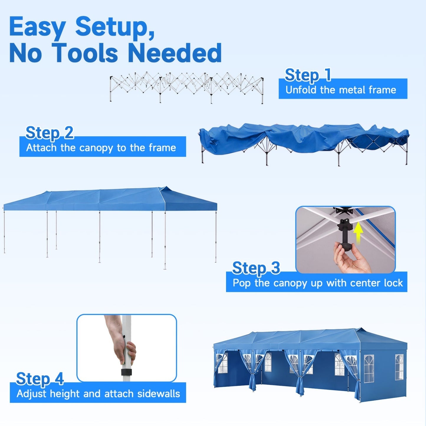 Pop Up Canopy Tent 10x30 FT with 8 Sidewalls