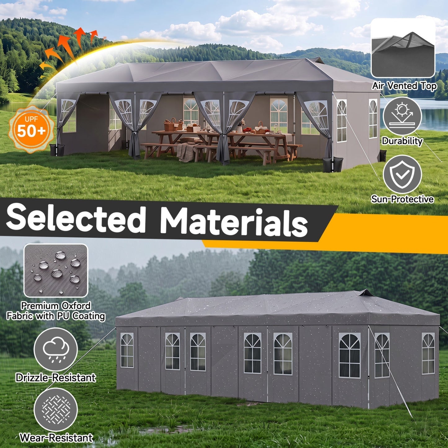 Pop Up Canopy Tent 10x30 FT with 8 Sidewalls