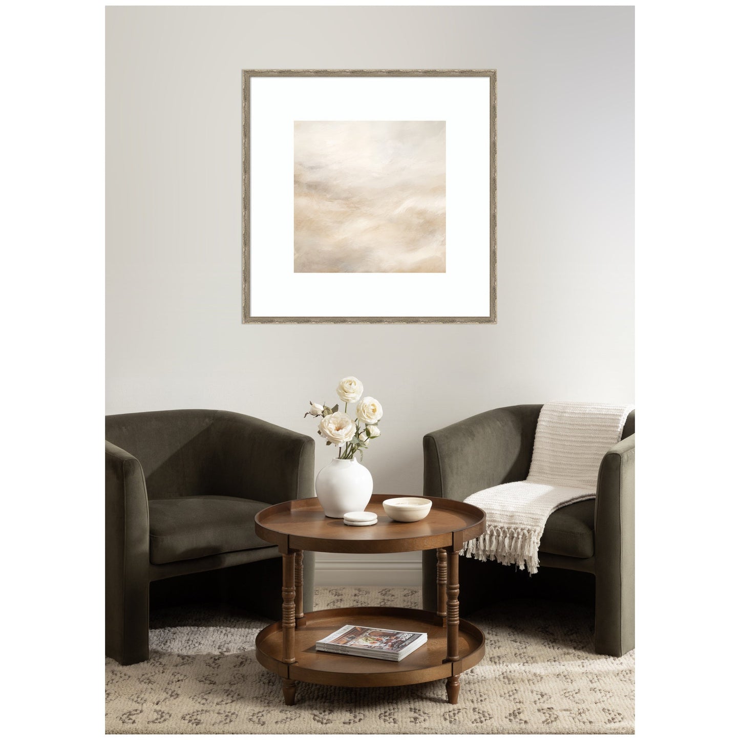 Tonal Abstract Textural White and Beige Light Natural Neutrals by The Creative Bunch Studio Framed Wall Art Print