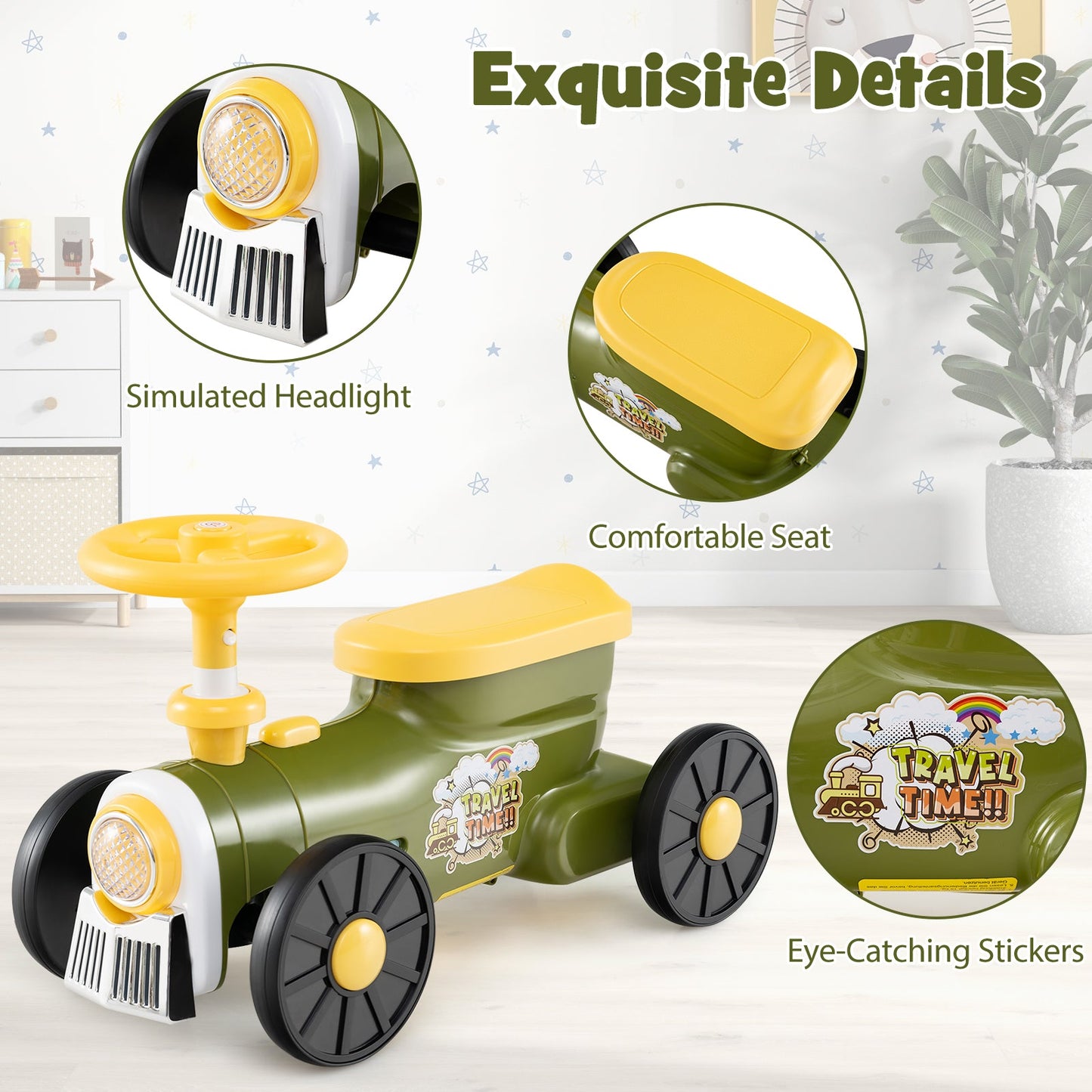 Ride on Toy with Steering Wheel and Train Whistle Sound Button