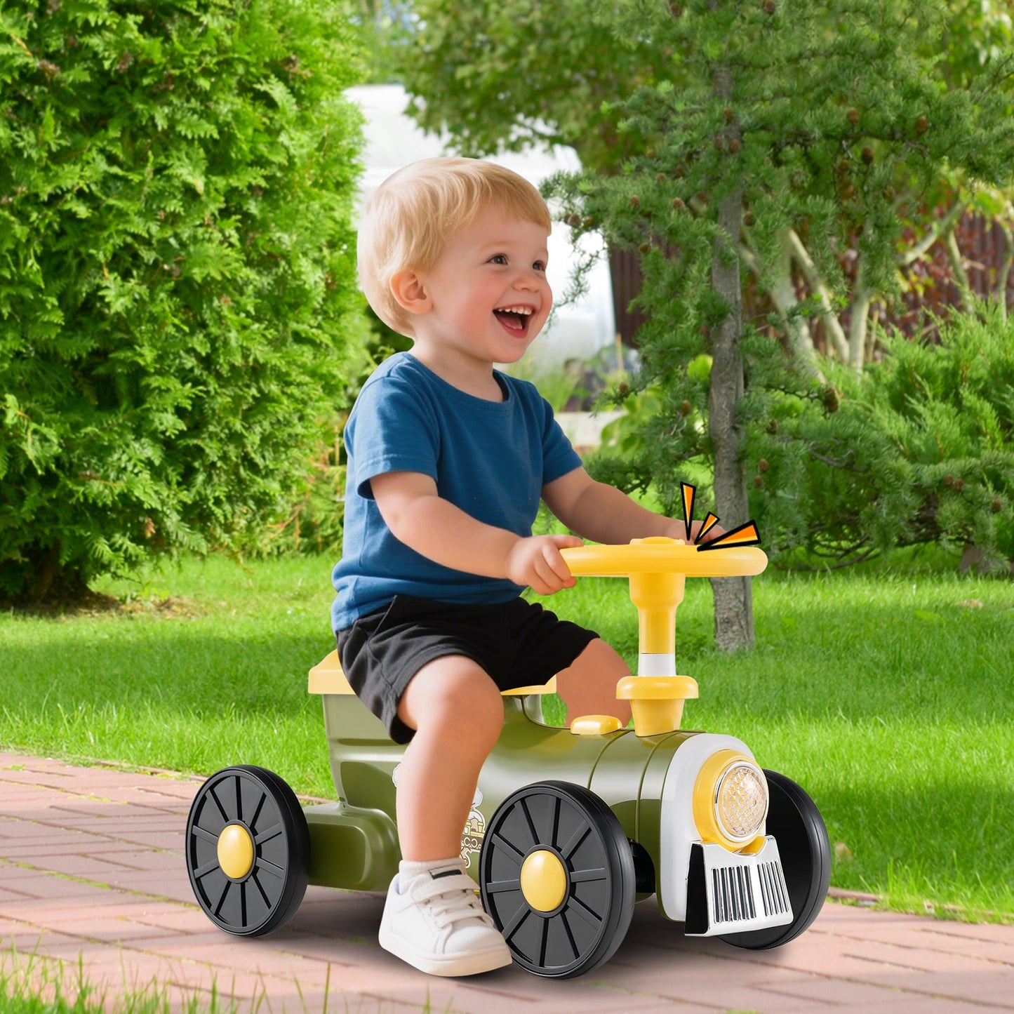 Ride on Toy with Steering Wheel and Train Whistle Sound Button