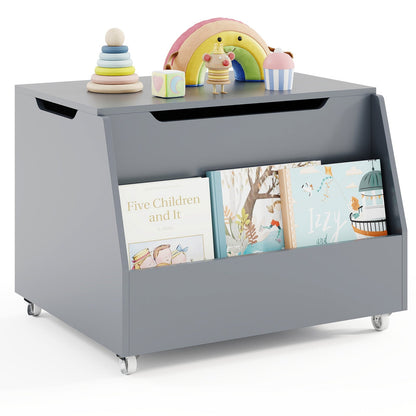 Wooden Mobile Toy Storage Organizer with Bookshelf and Lockable Wheels