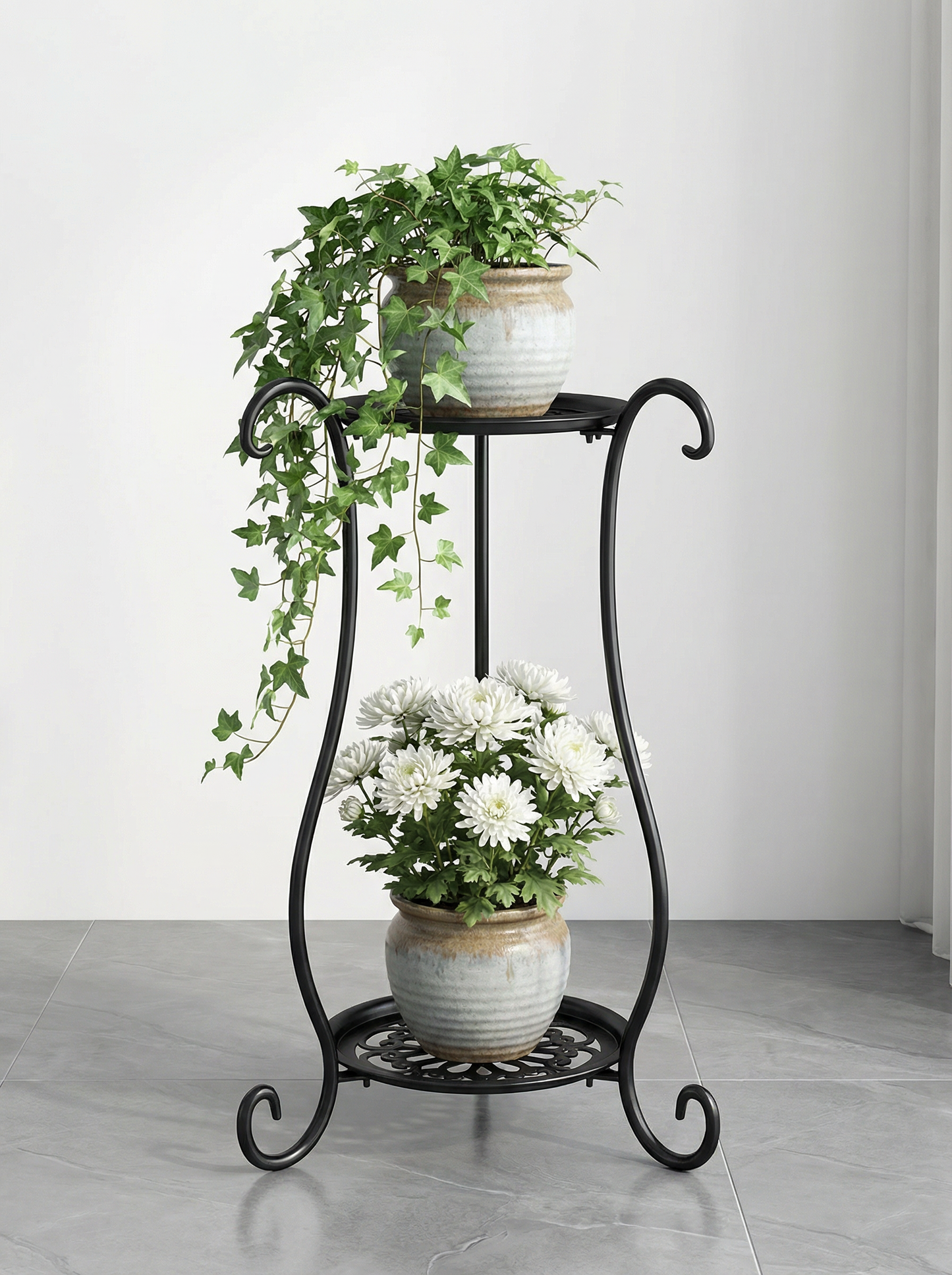 Two-Tier Metal Plant Stand – Double Layer Iron Flower Rack for Indoor & Outdoor Plants