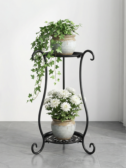 Two-Tier Metal Plant Stand – Double Layer Iron Flower Rack for Indoor & Outdoor Plants