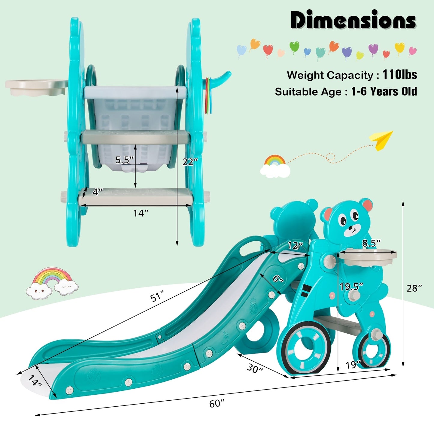 4-in-1 Foldable Baby Slide Toddler Climber Slide PlaySet with Ball