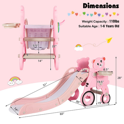4-in-1 Foldable Baby Slide Toddler Climber Slide PlaySet with Ball