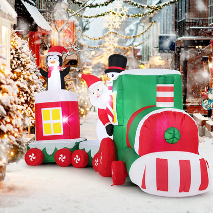 11.5 FT Christmas Inflatables Train Blow Up Santa Claus Driving Train