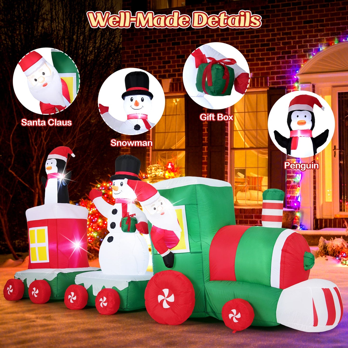 11.5 FT Christmas Inflatables Train Blow Up Santa Claus Driving Train