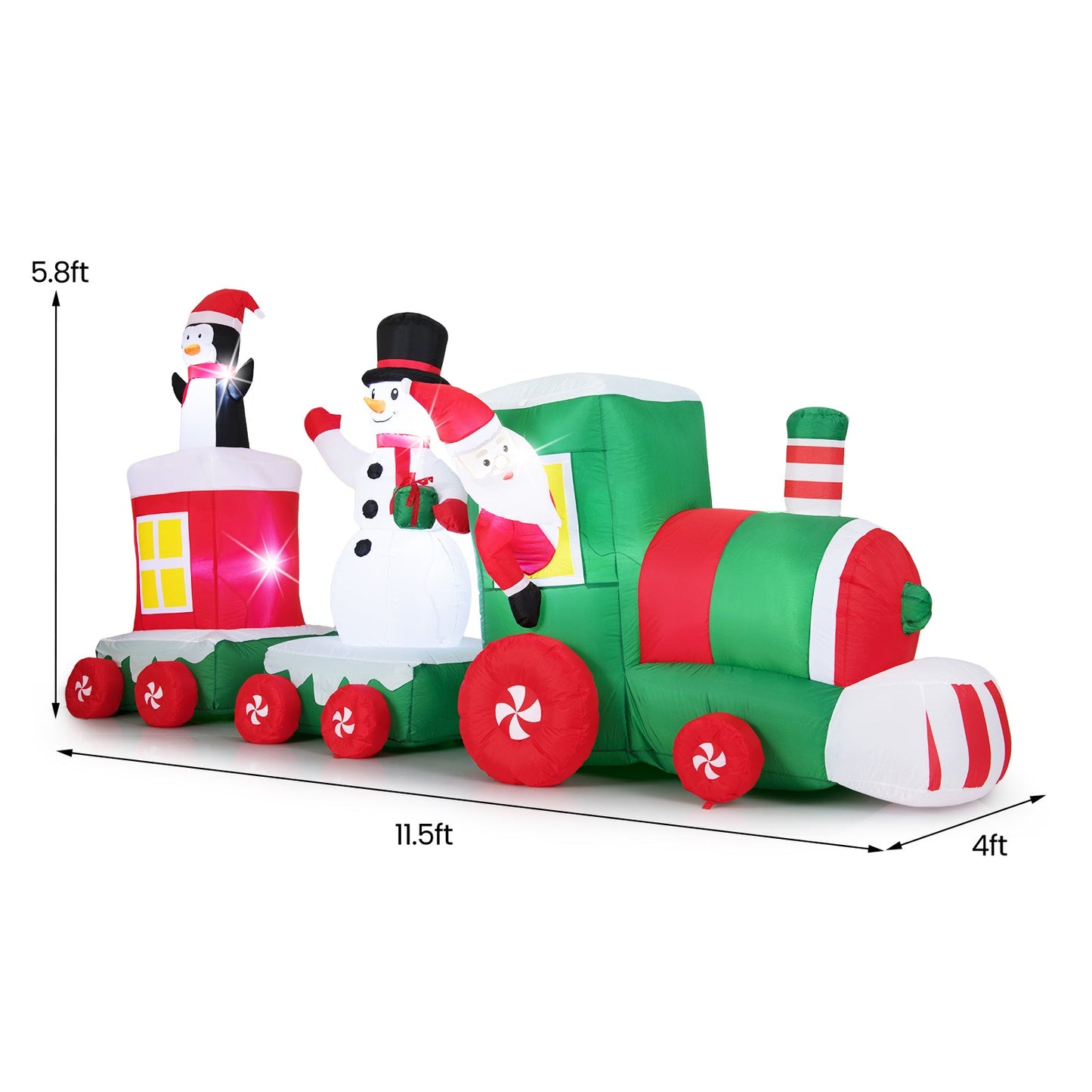 11.5 FT Christmas Inflatables Train Blow Up Santa Claus Driving Train