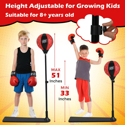 Kids Punching Bag with Adjustable Stand and Boxing Gloves
