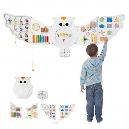 11-in-1 Toddler Learning Activity Center Owl Activity Wall Busy Board Panels for 3+ Years Old