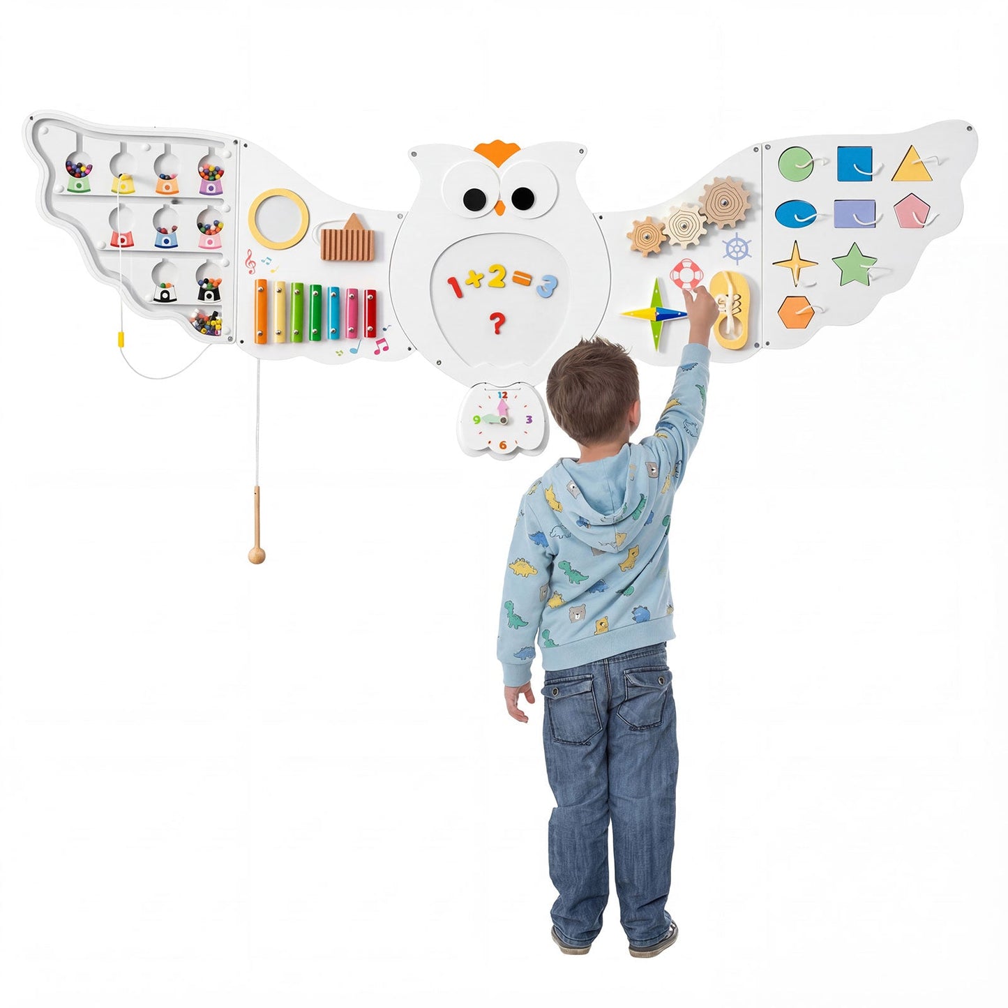 11-in-1 Toddler Learning Activity Center Owl Activity Wall Busy Board Panels for 3+ Years Old