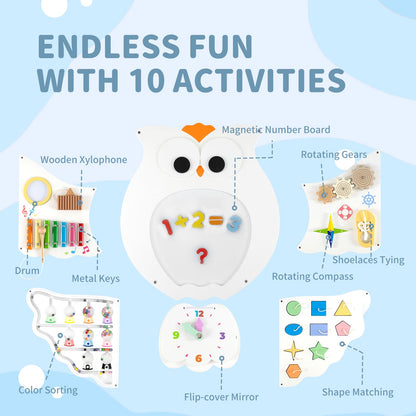 11-in-1 Toddler Learning Activity Center Owl Activity Wall Busy Board Panels for 3+ Years Old