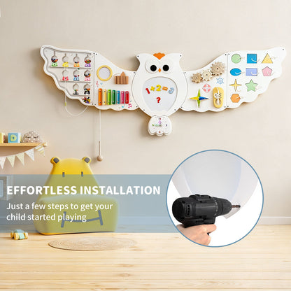 11-in-1 Toddler Learning Activity Center Owl Activity Wall Busy Board Panels for 3+ Years Old