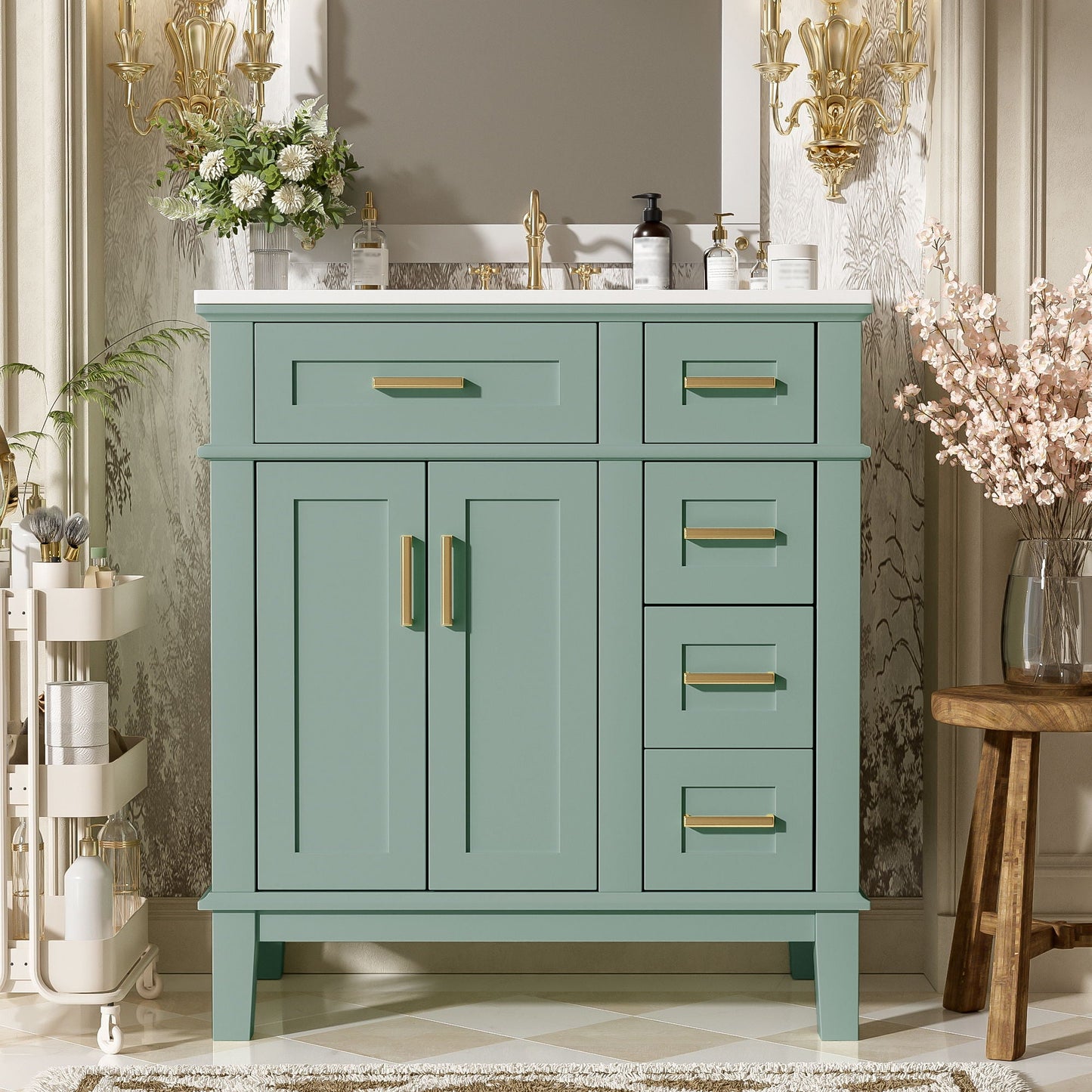 Modern Bathroom Vanity With Sink, Storage Cabinet, Soft Close Doors, Deep & Standard Drawers