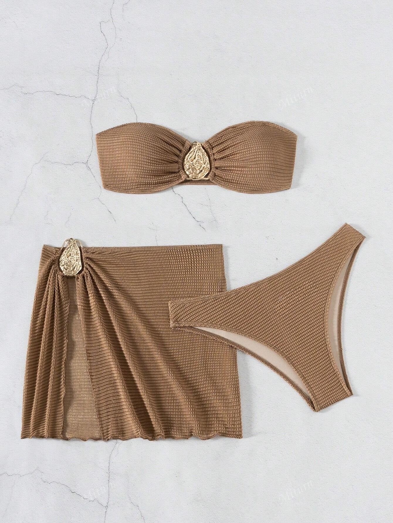 Women's 3-Piece Split Swimsuit Skirted Bikini for Hot Spring Vacation Beach