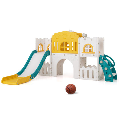 All-in-1 Toddler Slide Playset Playground with Tunnel and Ladder and Basketball
