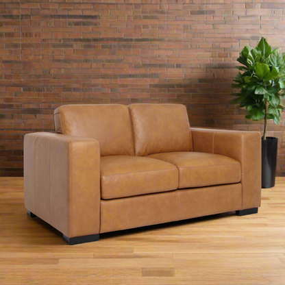Argento Top Grain Leather Love Seat - Tan