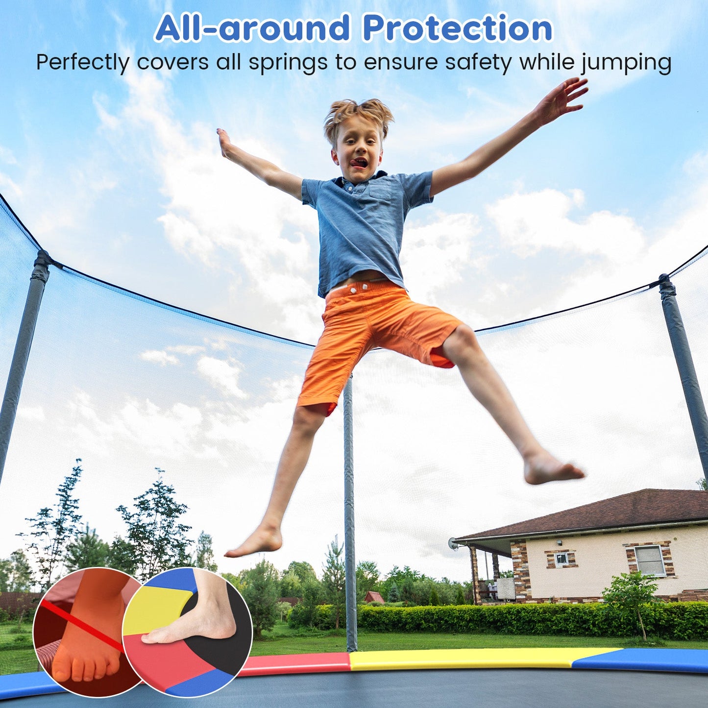 8-16 FT Trampoline Pad Replacement Safety Pad with Fixing Straps (Multicolor)