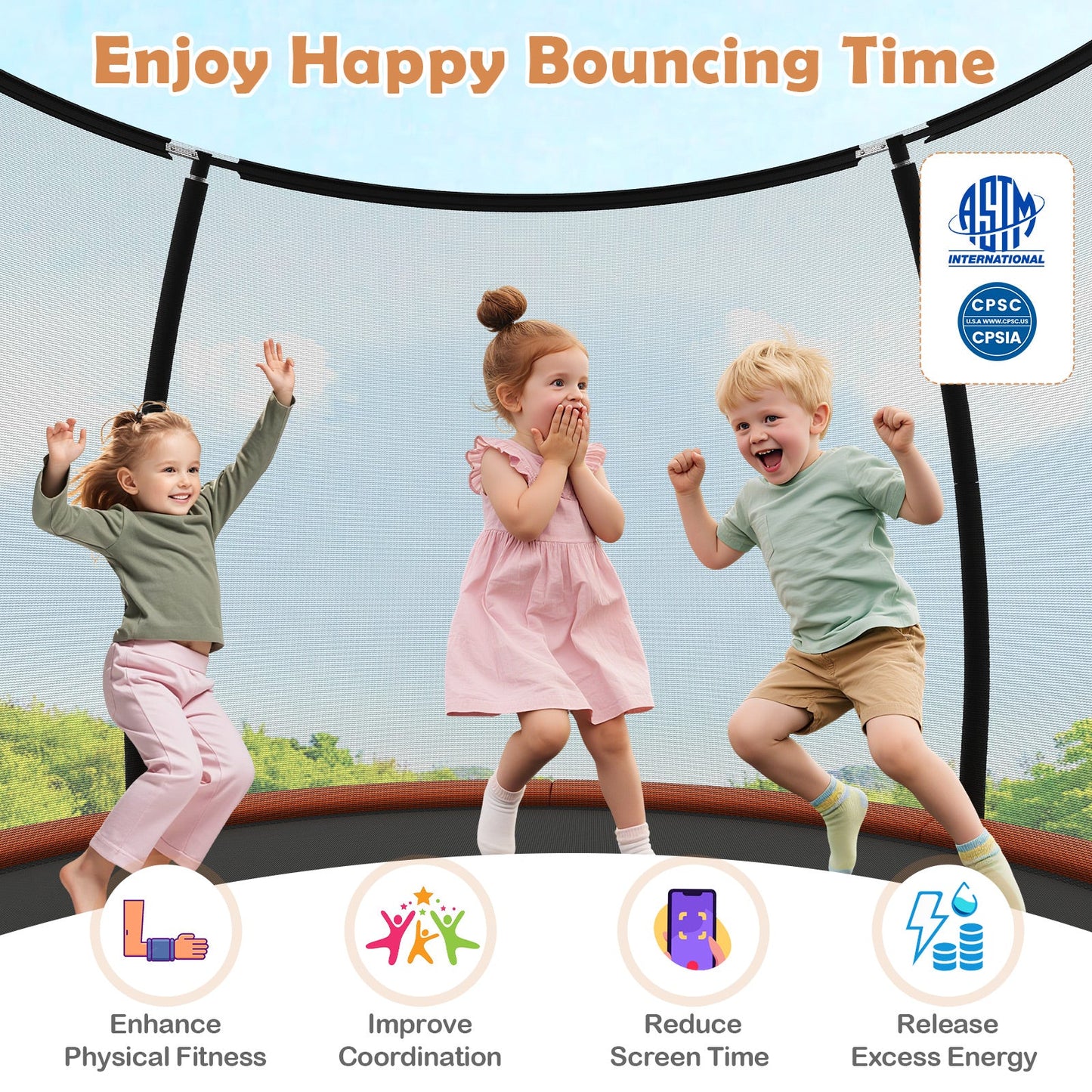 12FT Outdoor Trampoline Heavy-Duty Recreational Trampoline with Safety Enclosure Net