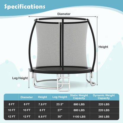 12FT Outdoor Trampoline Heavy-Duty Recreational Trampoline with Safety Enclosure Net