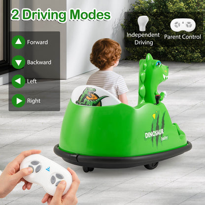 12V Bumper Car with Spray Function and Remote Control for Toddlers Aged 2-5-Green