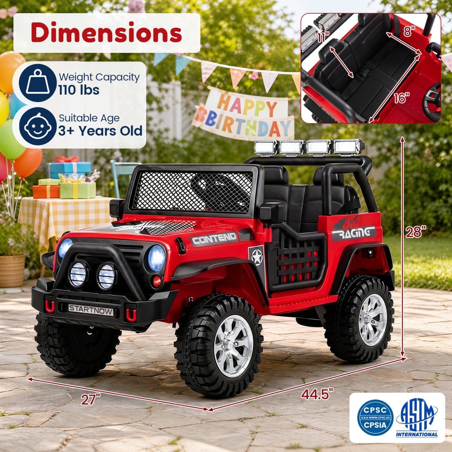 12V Electric Kids Ride On Car 2-Seater with Remote Control