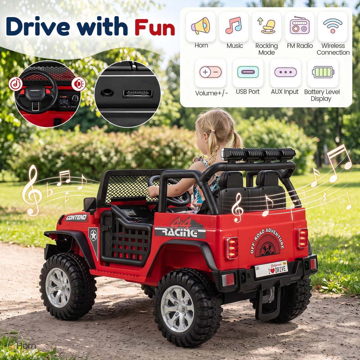 12V Electric Kids Ride On Car 2-Seater with Remote Control