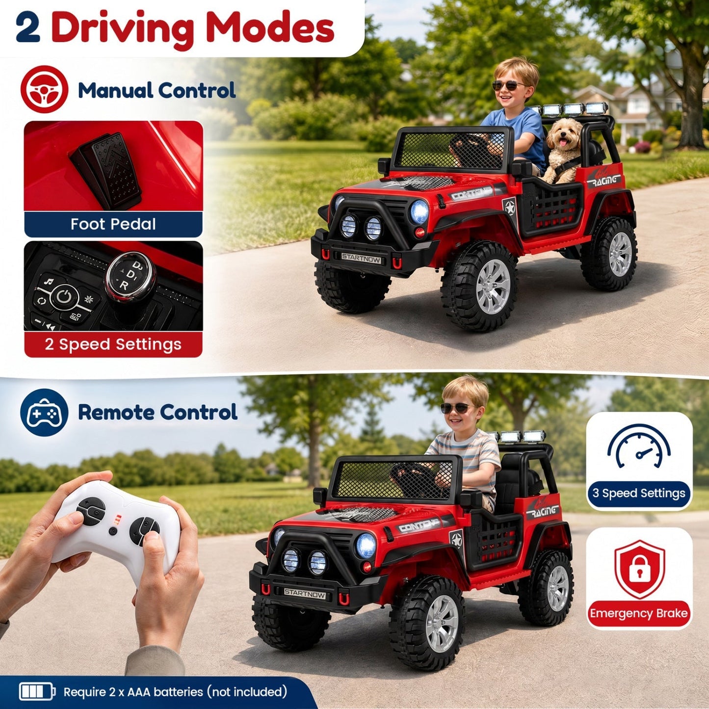 12V Electric Kids Ride On Car 2-Seater with Remote Control