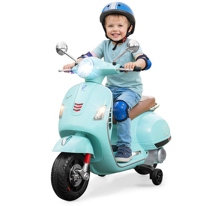 12V Kids Electric Motorcycle Licensed VESPA with Music and Training Wheels